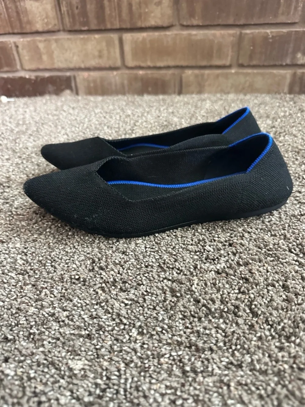 Rothy's Black Pointed Knit Flats with Blue Accent